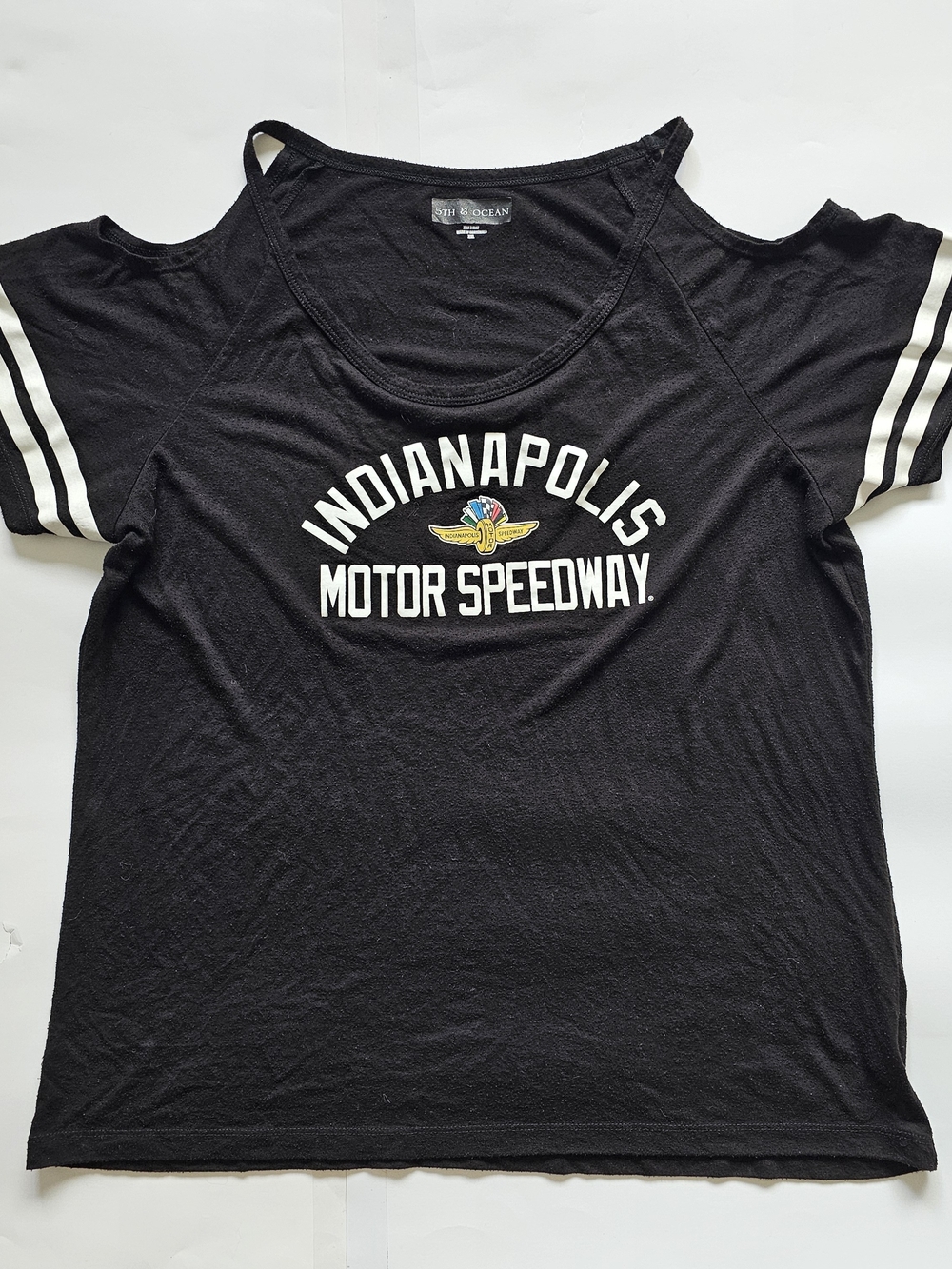 5th & Ocean Black Indianapolis Motor Speedway Cold-Shoulder Tee